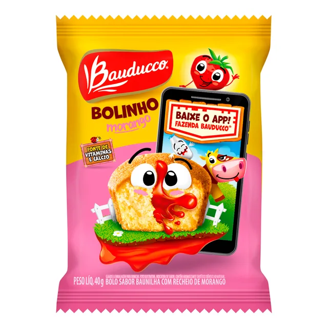 Bolinho Morango Bauducco, embalagem de 40 g