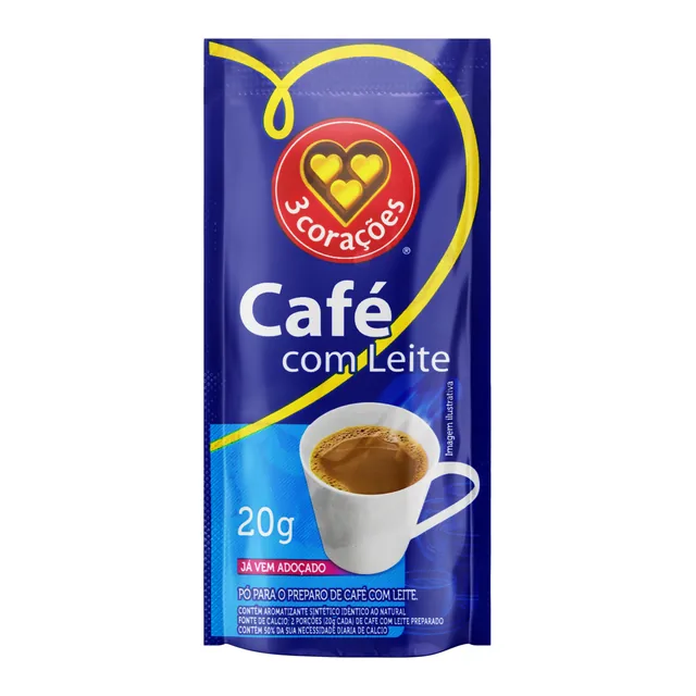 Café com Leite Três Corações, embalagem de 20 g