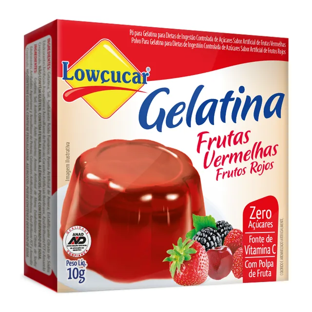 Gelatina Frutas Vermelhas Lowçucar, embalagem de 10 g