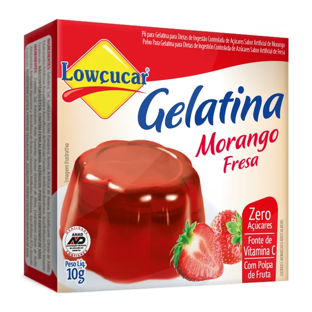 Gelatina Morango Lowçucar, embalagem de 10 g
