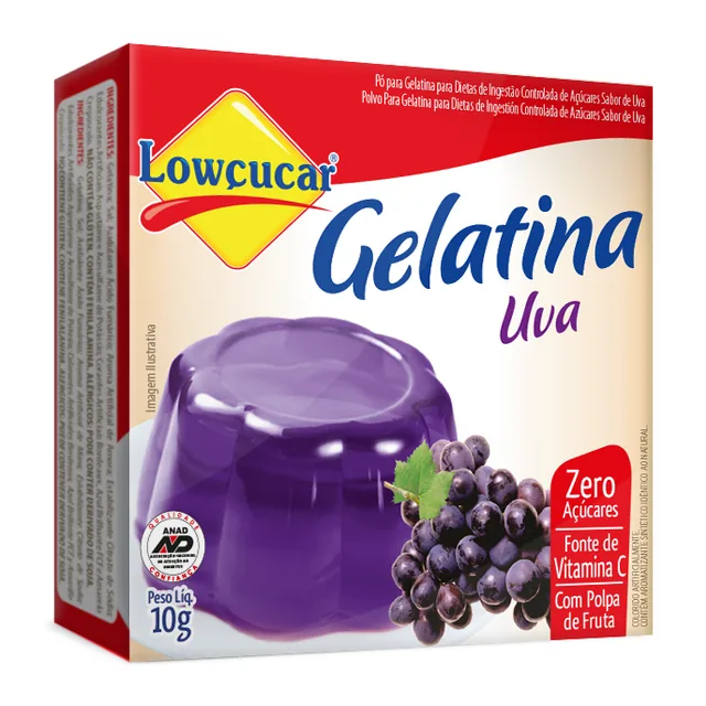 Gelatina Uva Lowçucar, embalagem de 10 g
