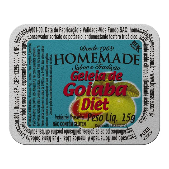 Geleia Diet Goiaba Homemade, embalagem de 15 g