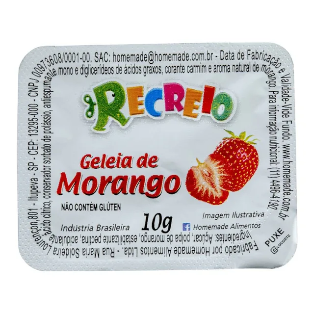Geleia Morango Recreio, embalagem de 10 g