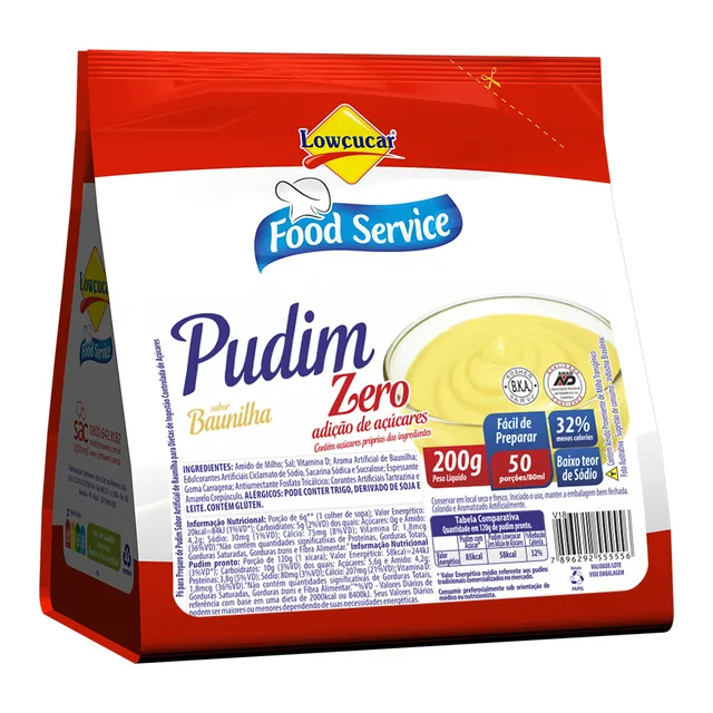 Pudim Baunilha Lowçucar, embalagem de 200 g