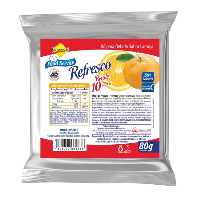 Refresco Laranja Lowçucar, embalagem de 80 g